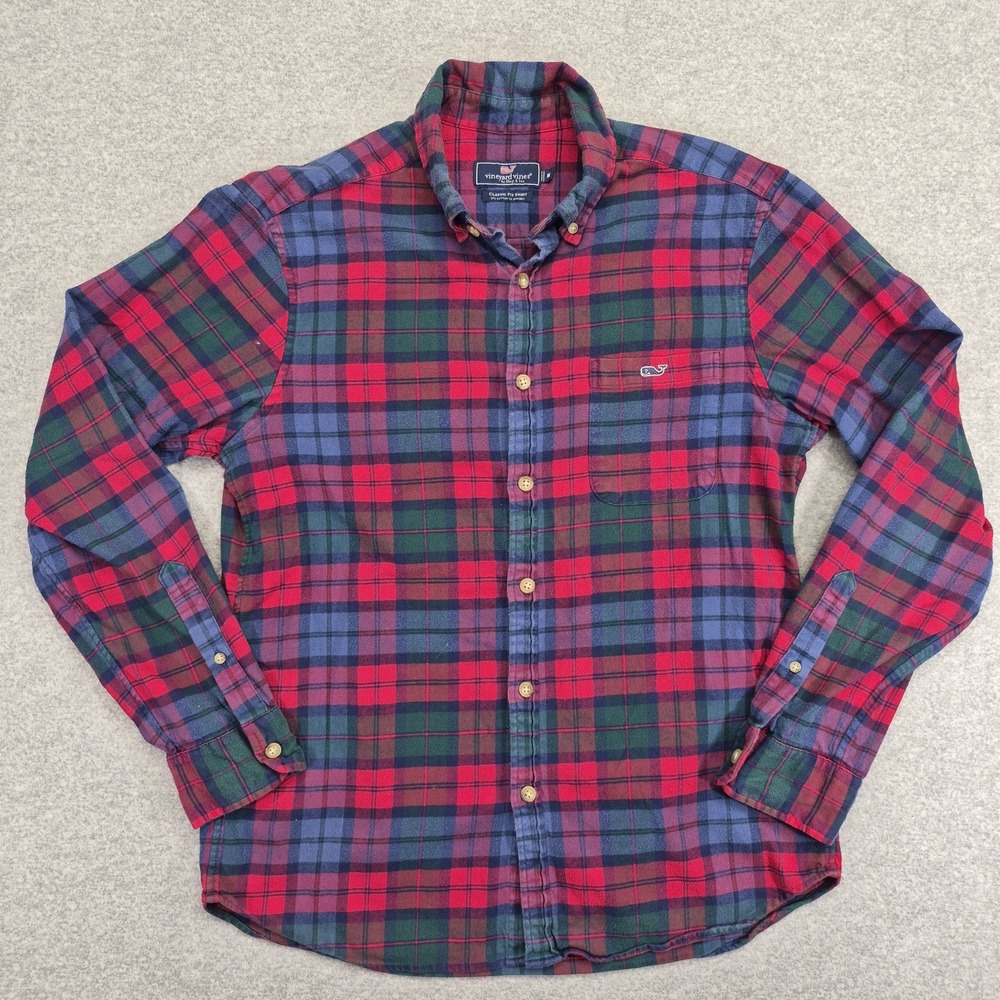 Vineyard Vines Shirt Mens Medium M Plaid Stretch Cotton Flannel Classic Fit LS
